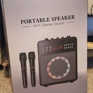 Karaoke Hi-Fi Stereo Portable Speaker with Microphones - Black